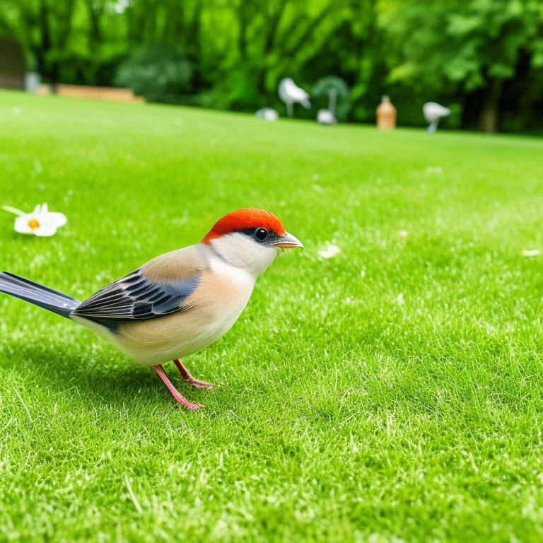 Imagen de pájaros cantando en un jardín, disfrutando de la naturaleza