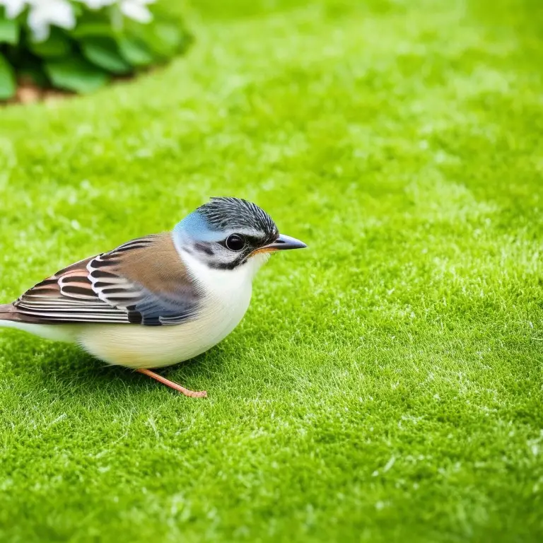Imagen de un pájaro comiendo arroz en un plato en el jardín.