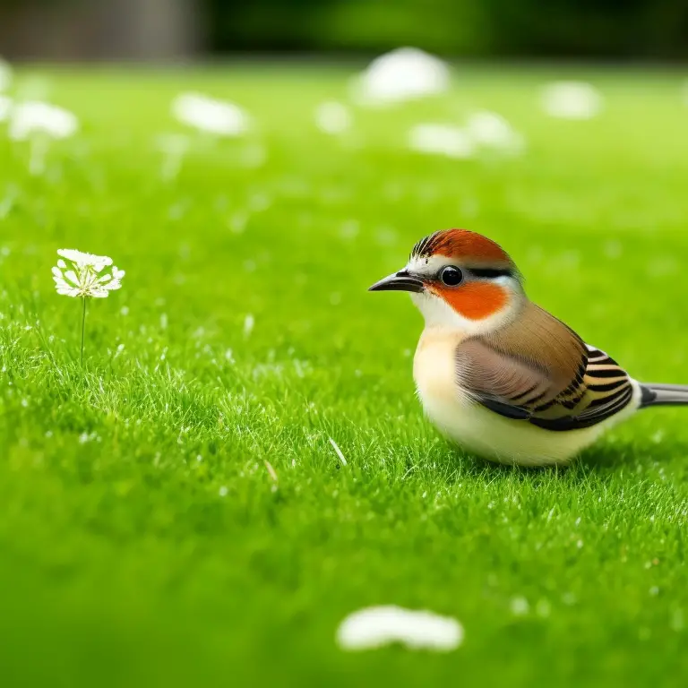 Aves felices alrededor de una variedad de alimentos saludables para aves