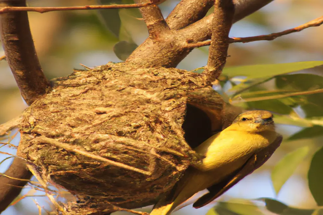 Aves construyendo nidos.