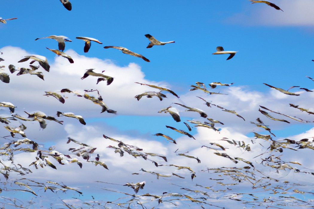 Aves migratorias en vuelo.