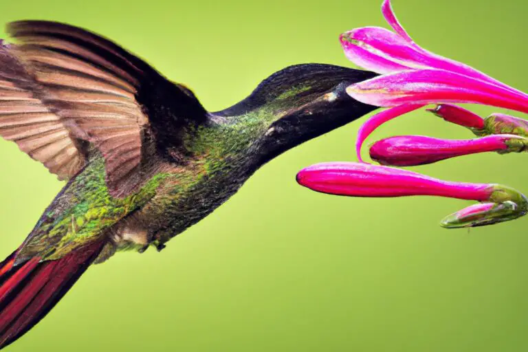 Colibrí alimentándose.